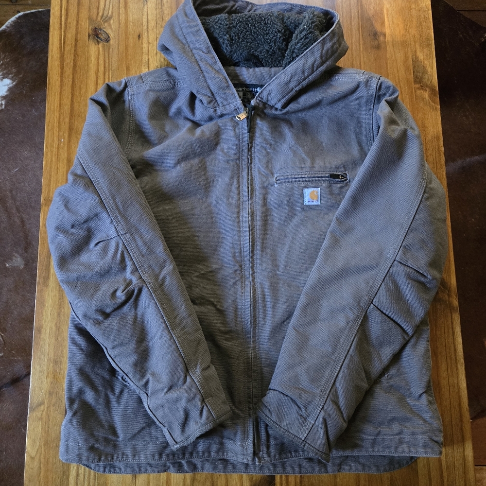 Carhartt Womens Sherpa Lined Hooded Duck Jacket Gray Large